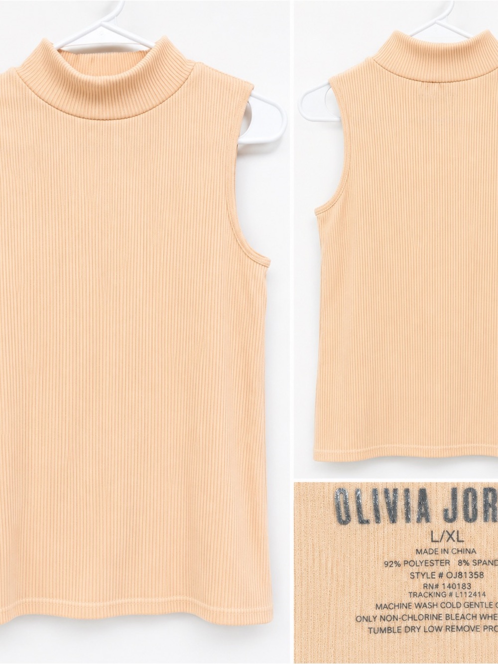 Olivia + Joy Sleeveless Ribbed Mock Neck Tank - Peach